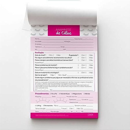 Bloco Anamnese Extensão De Cilios 100 Folhas