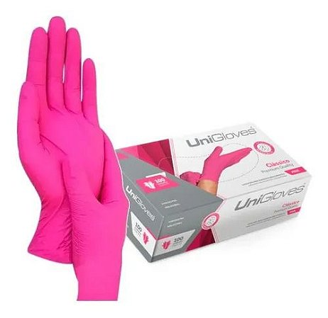 Luva Látex Pink/Rosa Premium Unigloves C/Pó Caixa Com 100