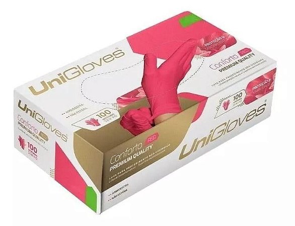 Luva Látex Red - Vermelha Premium Unigloves C/Pó Caixa Com 100