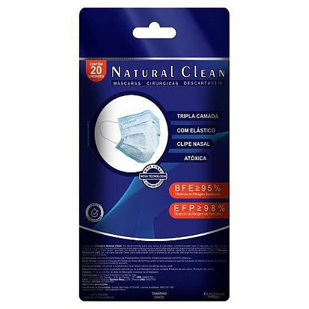 Máscara Descartável Cirúrgica Natural Clean C/20