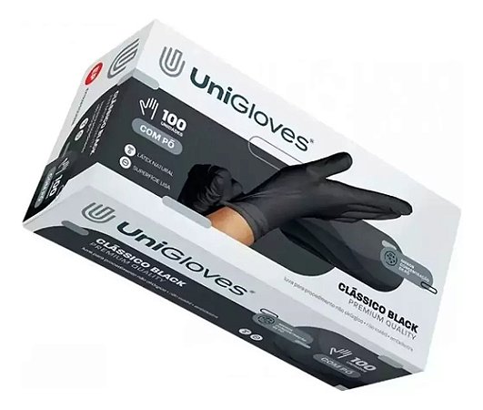 Luva Látex Black/Preta Premium Unigloves C/Pó Caixa Com 100