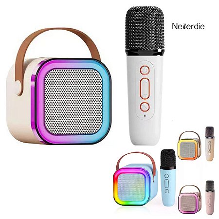 Caixa De Som Com 1 Microfone Sem Fio Bluetooth Led Karaokê