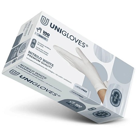 Luva Nitrílica White/Branca Premium Unigloves S/Pó Caixa Com 100