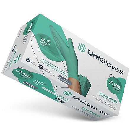 Luva Látex Verde Lano-E Unigloves Premium Unigloves S/Pó Caixa Com 100
