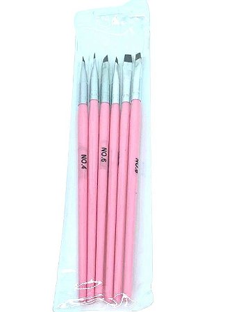 Pincel Para Gel Kit C/6 Madeira Rosa