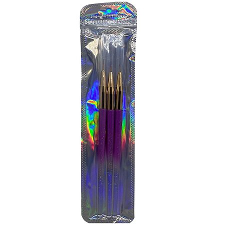 Pincel Kit Ponta Fina Strass com 3