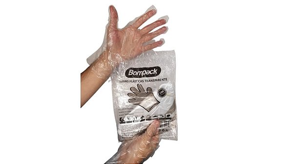 Luva Plastica Descartável Transparente 100 Unidades