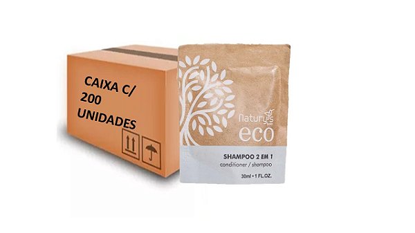 Mini Shampoo 2em1 Hotelaria Eco Luxo Sache 30ml Cx 200unidades