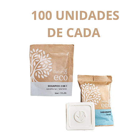 Kit Mini Sabonete 20gr Shampoo 2em1 30ml Luxo Eco Hotelaria 100 Unidades de Cada