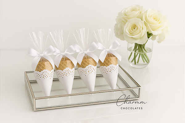 Mini Cone Trufado com Bordado | Kit 20 Unidades | Charmm Chocolates
