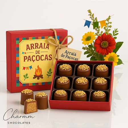 Caixa Arraiá de Paçocas - 9 Paçocas com Chocolate Belga | Edição Especial Junina