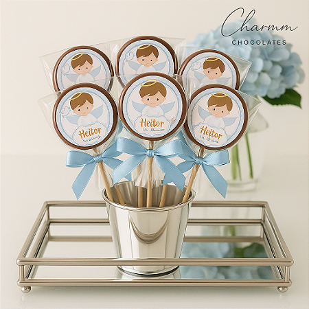 Pirulitos de Chocolate Personalizados — Kit com 30 Unidades | Batizados e Primeira Comunhão
