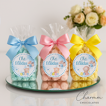 Kit com 20 Pipocas Gourmet Personalizadas para Chá de Bebê