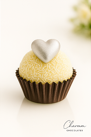 Blanc d’Amour | Brigadeiro Gourmet de Coco com Coração Prateado para Eventos