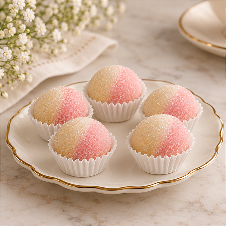 Rosé Vanille | Brigadeiro Bicolor de Morango com Ninho