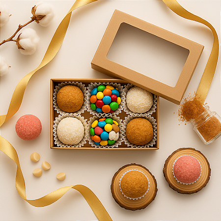 Caixa Gourmet com 6 Brigadeiros Belgas | Brinde Corporativo Premium (50 unid)