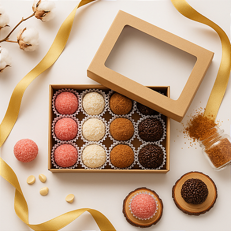 Caixa Gourmet com 12 Brigadeiros Belgas | Brinde Corporativo Premium (50 unid)