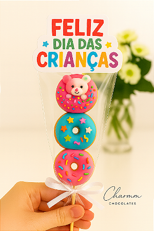Pirulito com 3 Mini Donuts Coloridos | Dia das Crianças Charmm