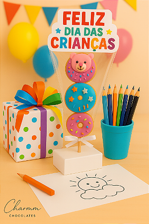 Combo Criativo Infantil | Pirulito de Mini Donuts + Lápis de Cor + Livrinho de Colorir