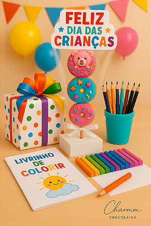 Combo Criativo Infantil Completo | Pirulito de Mini Donuts + Lápis de Cor + Massinha + Livrinho