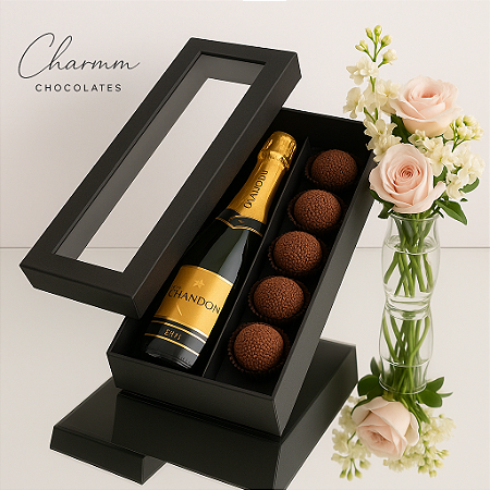 Caixa Presente com Mini Chandon e 6 Brigadeiros Gourmet Charmm