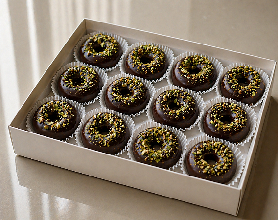 Noir Pistache | Mini Donuts Gourmet com Chocolate Belga