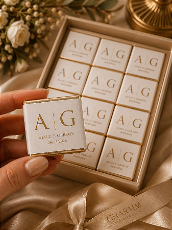 Charmm Chocolates – Mini Chocolat Monograma | Barrinhas de Chocolate Personalizadas para Casamentos, 30 unidades