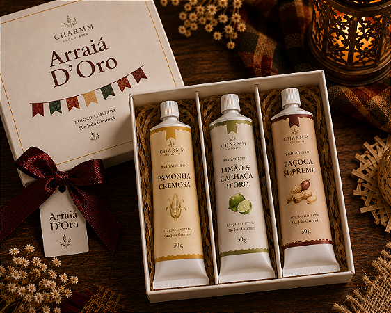 Charmm Chocolates – Trio Cremoso Arraiá D’Oro | Bisnagas Gourmet Juninas Premium 30g