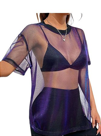 Blusa Transparente em Tela Colorida Roxa