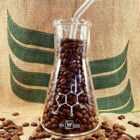 Erlenmeyer de vidro 250ml c/ canudo e escova de limpeza - Molécula Cafeína