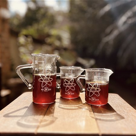 KIT ÁTOMO - 2 Canecas Becker em Vidro 150ml + 1 Jarra Becker em vidro 250ml