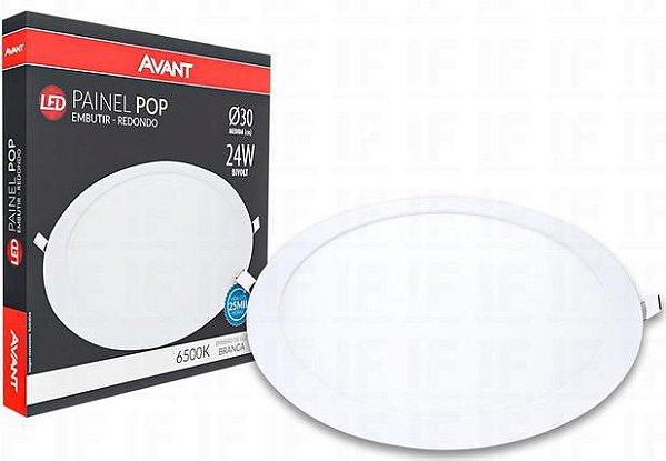 Painel led Embutir Redondo Luminária Teto Plafon Pop Avant 24w 1680 lumens 6500k Branco Frio - 1 Ano Garantia