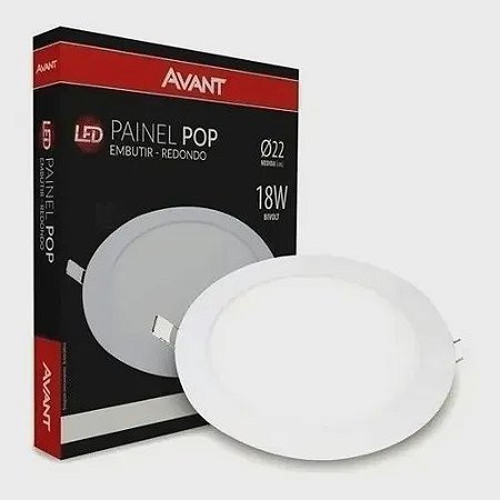 Painel led Embutir Redondo Luminária Teto Plafon Pop Avant 18w 1260 lumens 6500k Branco Frio - 1 Ano Garantia