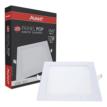 Painel led Embutir Quadrado Luminária Teto Plafon Pop Avant 12w 720 lumens 6500k Branco Frio - 1 Ano Garantia
