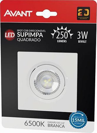 Spot led 3w Quadrado Embutir Direcionável Branco Frio 6500K 250 lumens - 1 ano garantia