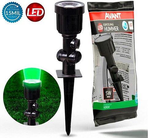 Luminária Espeto Jardim Led Verde 5w Hummer Luzes de gramado IP65 Prova de água Avant Bivolt - 1 Ano Garantia