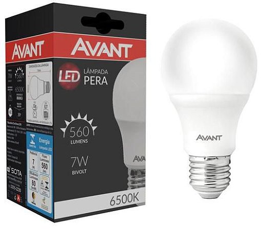 Lâmpada LED 7w Bulbo 560 lumens Avant Bivolt Econômica 6500K Branco Frio E27 (1 Ano de garantia)
