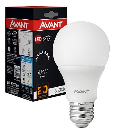 Lâmpada LED 4,8W Bulbo 450 lumens Avant Bivolt Econômica 6500K Branca Fria E27 (1 Ano de garantia)