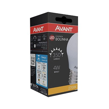 Lâmpada bolinha LED 4W Bulbo Avant Bivolt Econômica 3000K Branco Quente E27 Abajur, Camarim, Penteadeira (1 Ano de garan