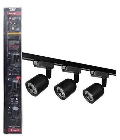 Trilho Elegance Preto com 3 Spots 1mt Avant 7w 630 lumens 900 Candelas 6500k Bivolt 1 Ano Garantia