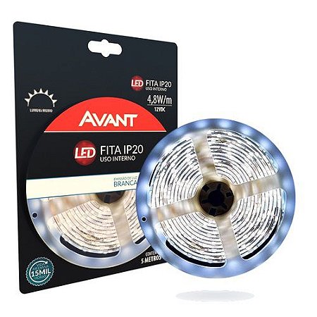 Fita led 60 leds 5050 Avant 12v 60l/mt IP20 Branco Frio 6500K - sancas, vitrines, closets - 1 Ano de Garantia