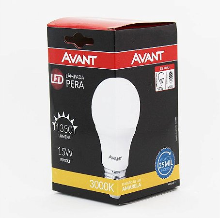 Lâmpada led 15W 1311 lumens Bulbo Avant Bivolt Econômica 3000K Branca Quente E27 (1 Ano de garantia)