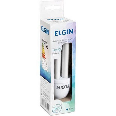 Lâmpada Fluorescente 3U 15W Elgin Compacta 110V 6400K Branca Fria 870lm E27 - 1 Ano de Garantia
