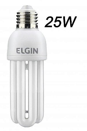 Lâmpada Fluorescente 3U 25W Elgin Compacta 110V 6400K Branca Fria 1525lm E27 - 1 Ano de Garantia
