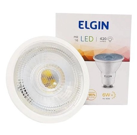 Lâmpada Dicróica Led MR16 Elgin base GU10 6W 420lm Branco Quente 2700K Bivolt - 1 Ano de Garantia