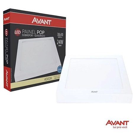 Painel led Sobrepor Quadrado Luminária Teto Plafon Pop Avant Bivolt 24w 30x30cm 1680lm 4000k Branco Neutro 1 Ano Garanti