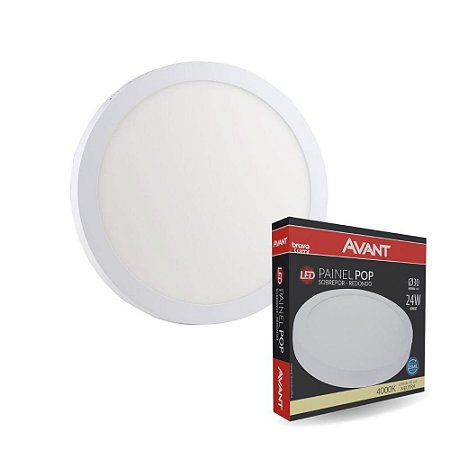 Painel led Sobrepor Redondo Luminária Teto Plafon Pop Avant Bivolt 24w 28x28cm 1680lm 4000k Branco Neutro 1 Ano Garantia