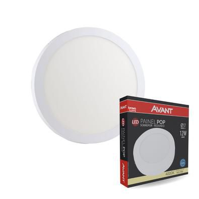Painel led Sobrepor Redondo Luminária Teto Plafon Pop Avant Bivolt 12w 17x17cm 720lm 4000k Branco Neutro -1 Ano Garantia
