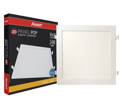 Painel led Embutir Quadrado Luminária Teto Plafon Pop Avant Bivolt 24w 30x30cm 1680lm 3000k Branco Quente1 Ano Garanti