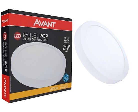 Painel led Sobrepor Redondo Luminária Teto Plafon Pop Avant Bivolt 24w 30x30cm 1680lm 3000k Branco Quente 1 Ano Garanti